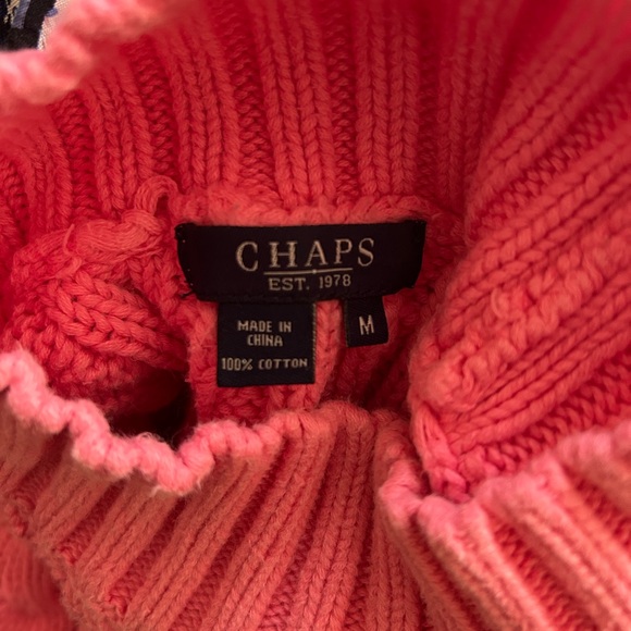 Chaps Pink Cable Knit Cotton Turtleneck Sweater, Size Med, Preloved - Picture 8 of 9